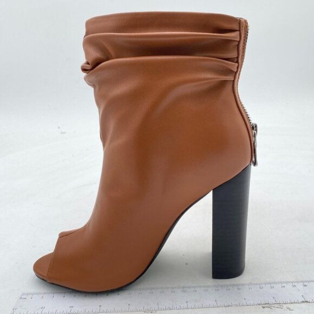 FSJ Brown Stylish Peep Toe Slouch Ankle Boots Chunky Stacked Heels Party Shoes
